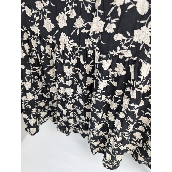 Neuflora Floral Smocked Tiered Ruffle Black Maxi Sz L Prairie Boho Modest Dress - Picture 7 of 13